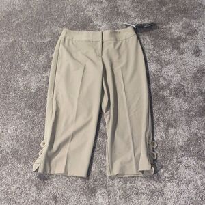 Tailor B. Moss Greenwich Tan Cropped Dress Pants Button Hem SIZE 6 NWT